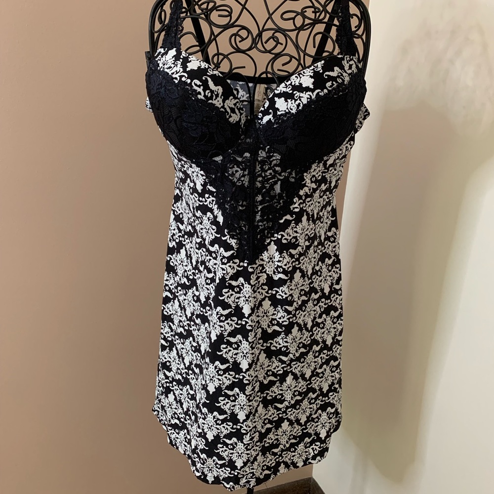 Rhonda sheer black and white pattern lingerie nightgown – size 1X